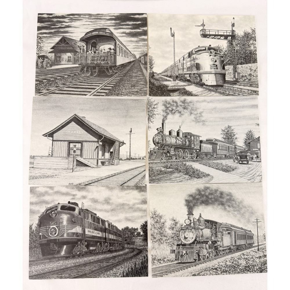 Train Railroad Postcard Lot 6 Remember Yesteryear Randy Rolffs Art Steam